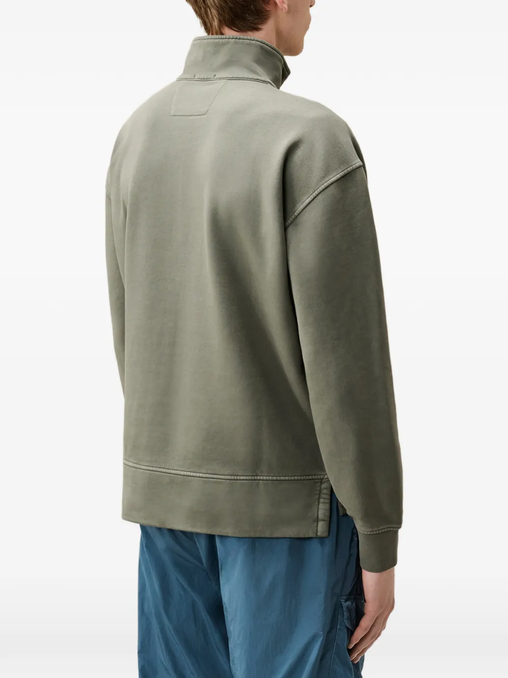C.P. Company Sweater met kwartrits en Lens-detail Groen