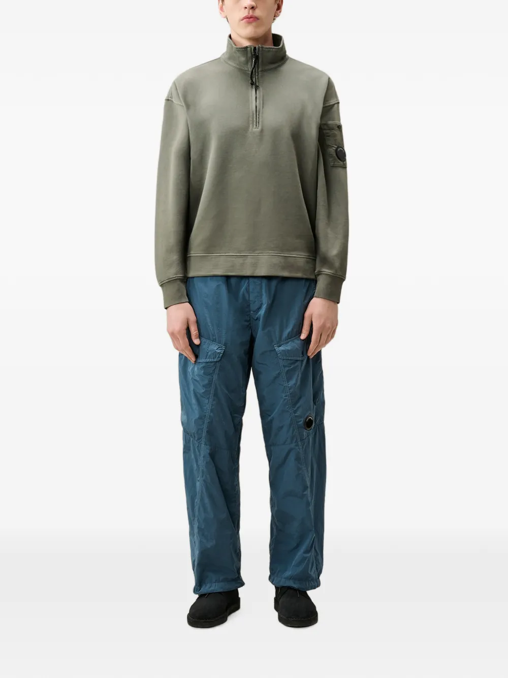 C.P. Company Sweater met kwartrits en Lens-detail Groen