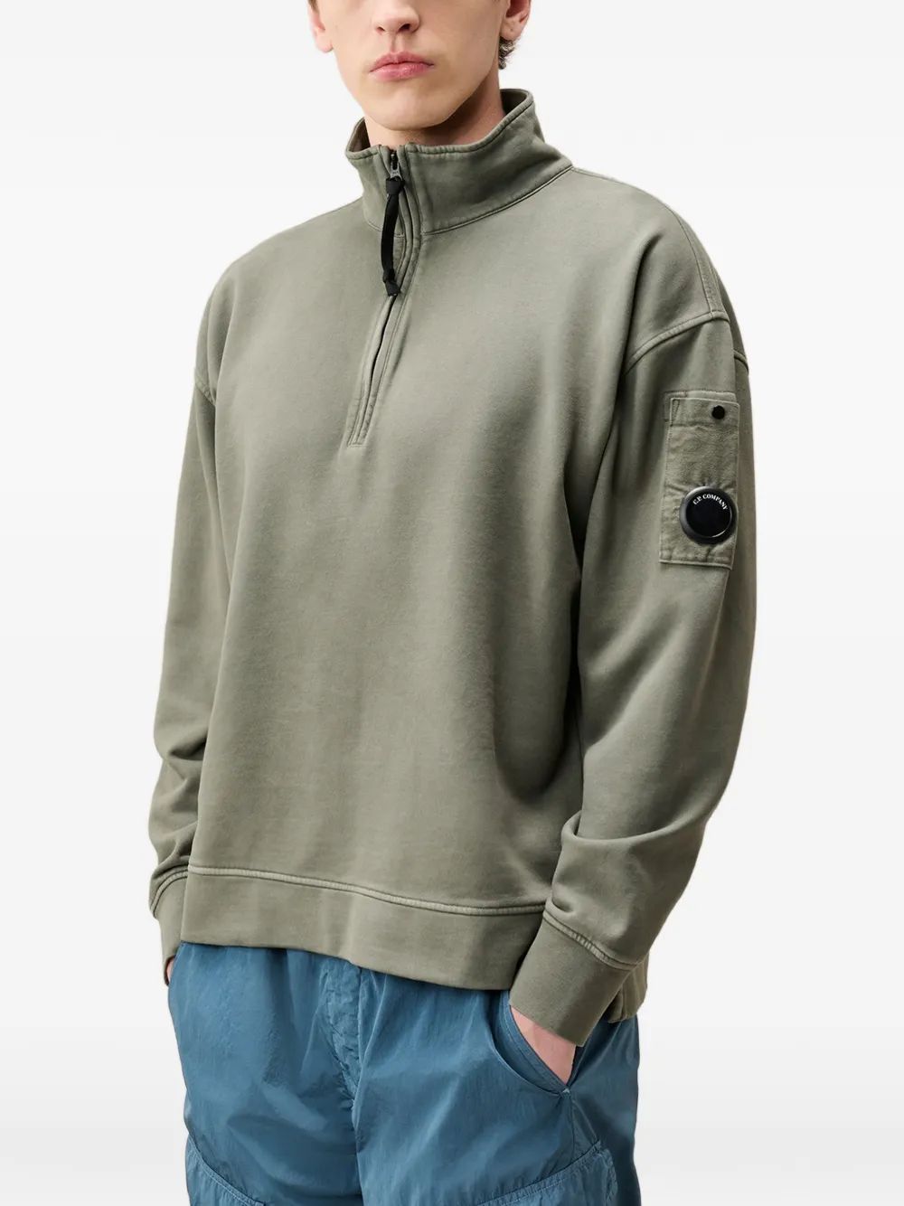 C.P. Company Sweater met kwartrits en Lens-detail Groen