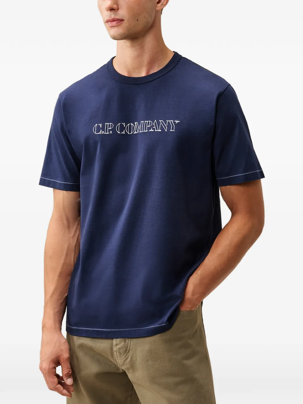 C.P. Company 30 2 gemerceriseerd jersey T-shirt met korte mouwen en logo Blauw