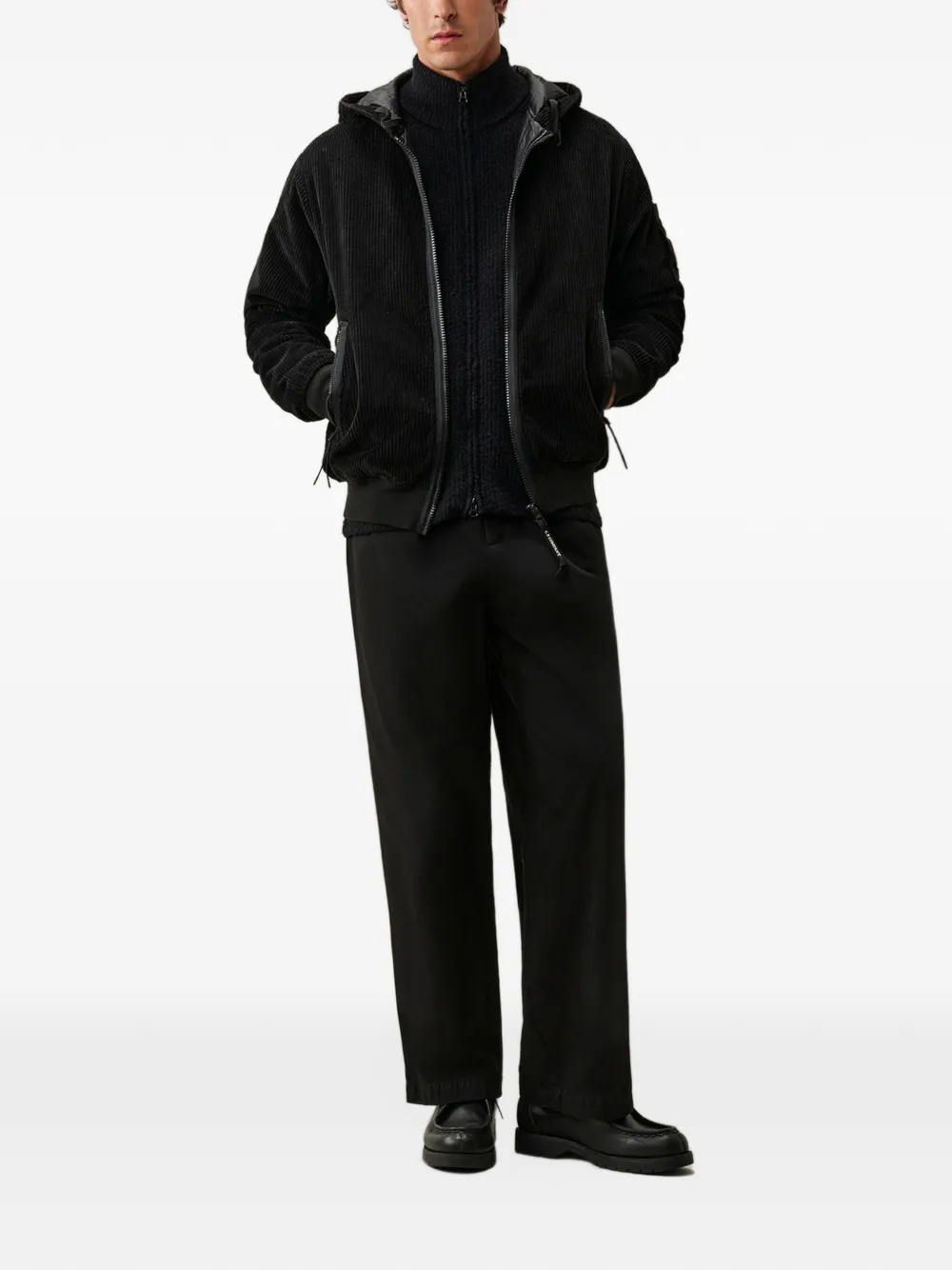 C.P. Company 350 corduroy hooded lens padded sweatshirt Zwart