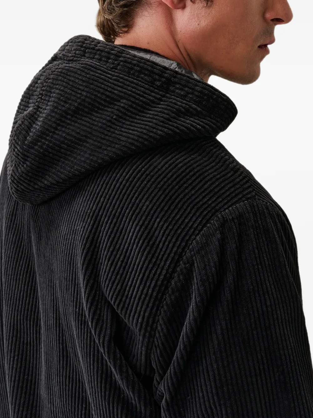 C.P. Company 350 corduroy hooded lens padded sweatshirt Zwart
