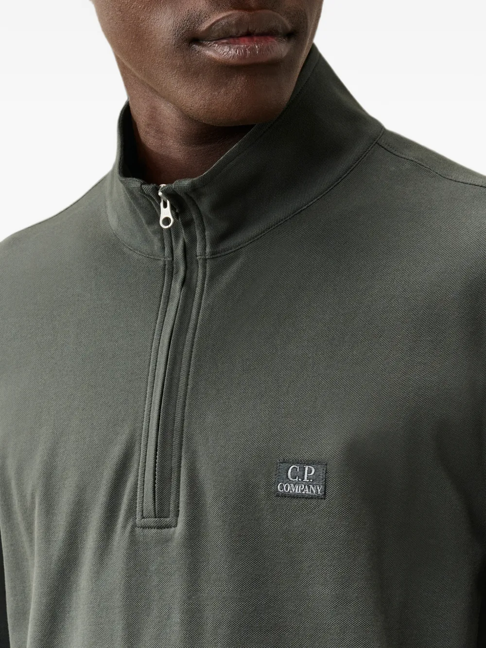 C.P. Company Stretch piquet poloshirt met halve rits en lange mouwen Grijs