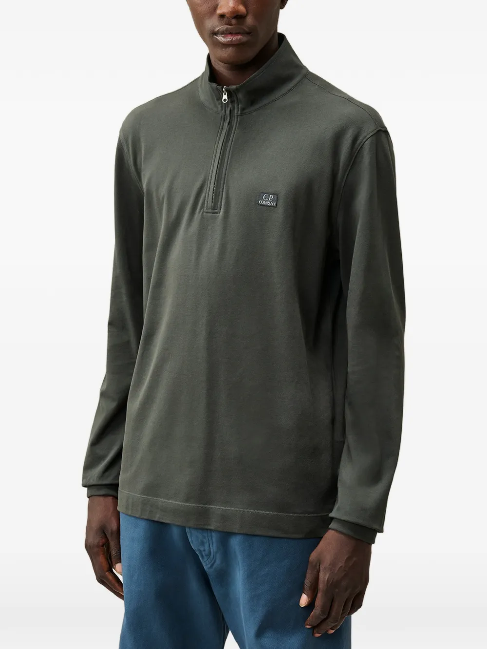 C.P. Company Stretch piquet poloshirt met halve rits en lange mouwen Grijs