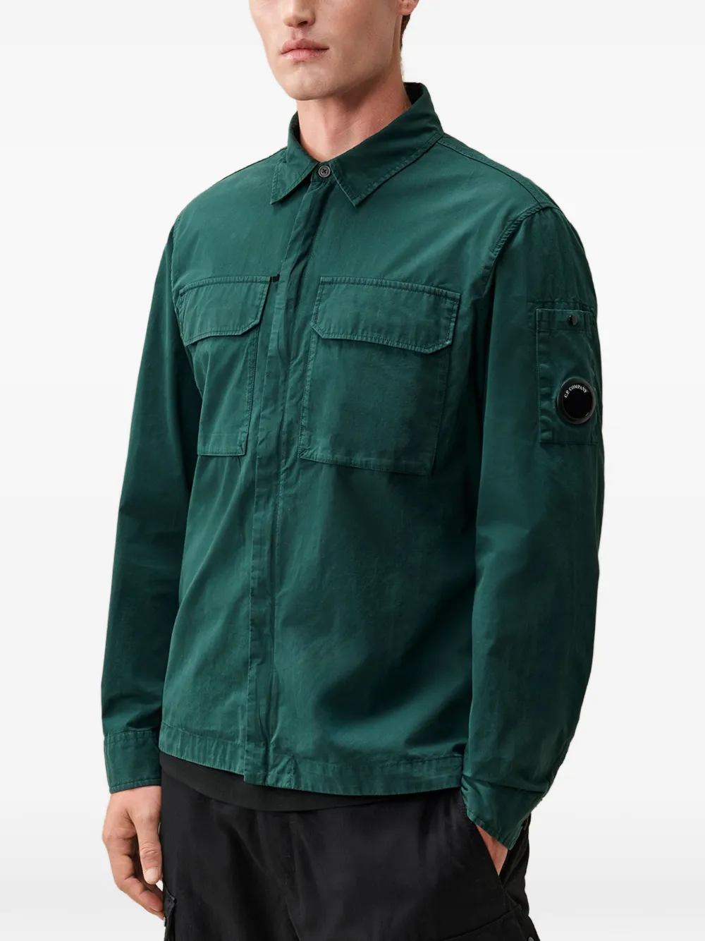 C.P. Company Lens shirtjack van biologische gabardine met rits Groen