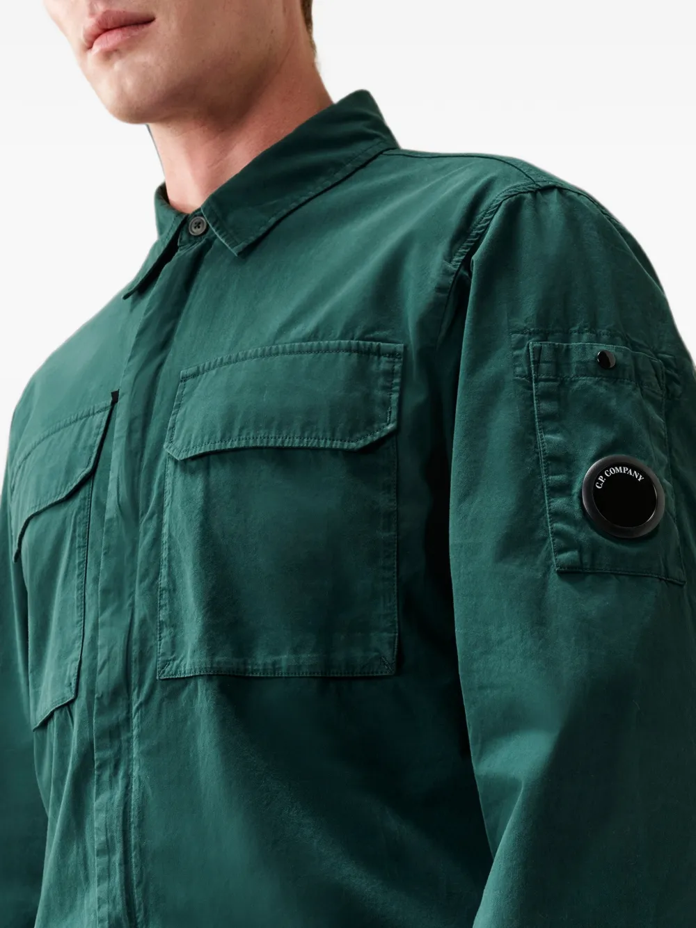 C.P. Company Lens shirtjack van biologische gabardine met rits Groen