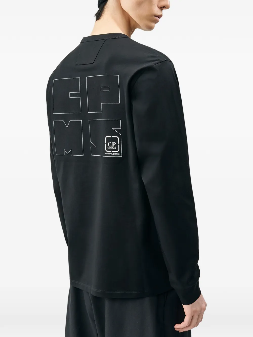 C.P. Company metropolis series mercerized jersey long-sleeve crew-neck logo T-shirt Zwart