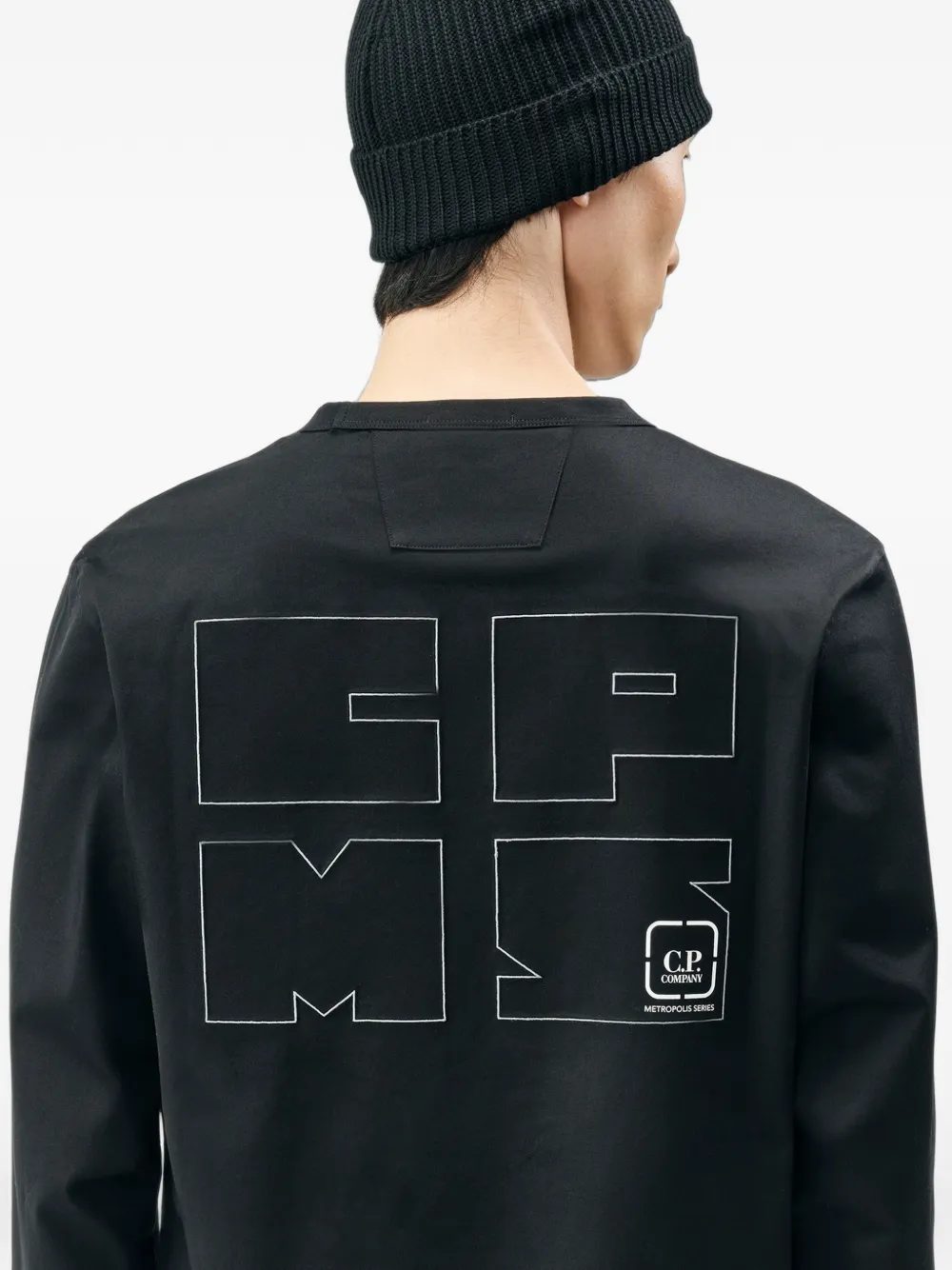 C.P. Company metropolis series mercerized jersey long-sleeve crew-neck logo T-shirt Zwart