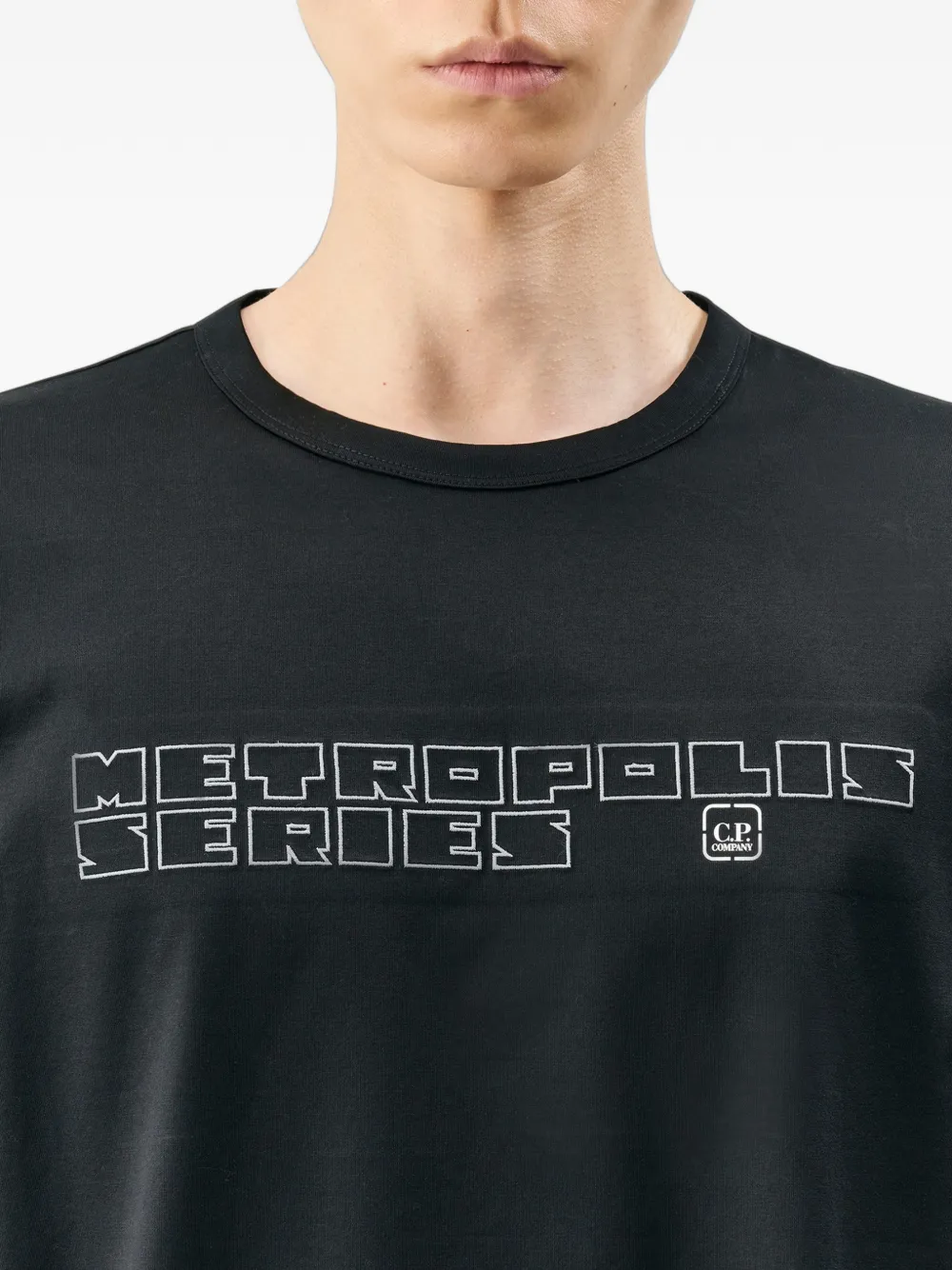 C.P. Company metropolis series mercerized jersey long-sleeve crew-neck logo T-shirt Zwart