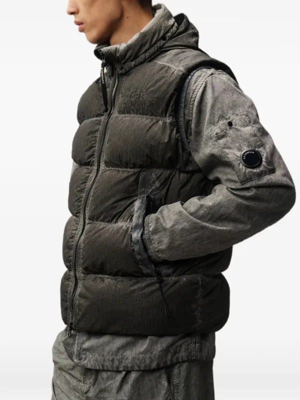 C.P. Company Eco-Chrome R Mixed Hooded Down Gilet | Grey | FARFETCH