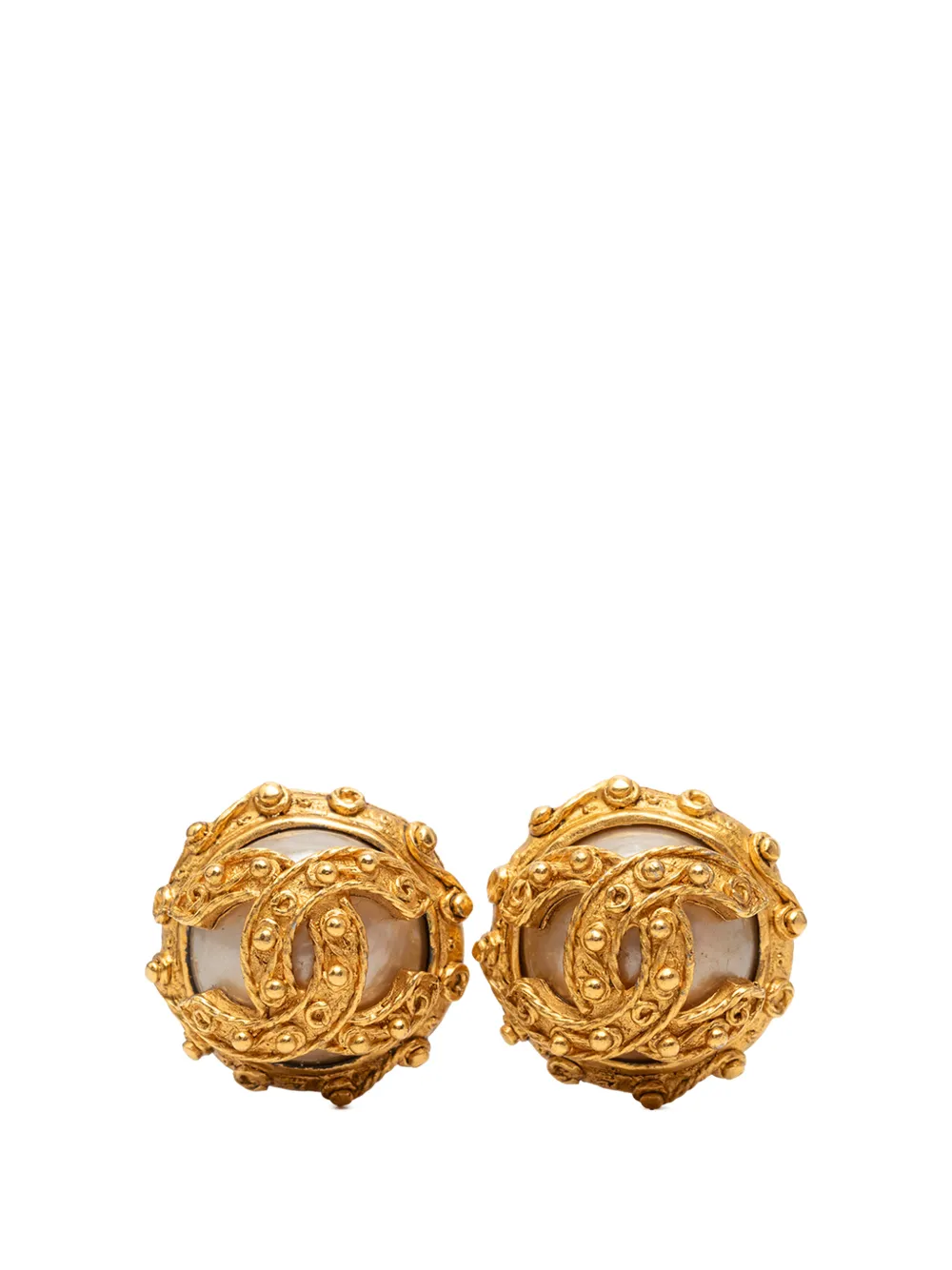 CHANEL Pre-Owned 1994 CC Gold Plated Faux Pearl Clip On Earrings costume earrings - Oro