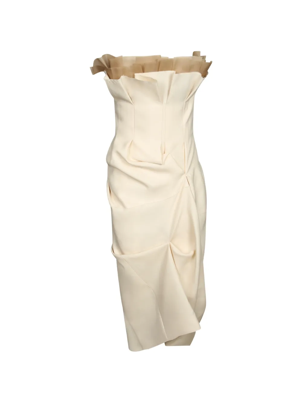KHAITE tulle-trimmed draped midi dress - Neutrals