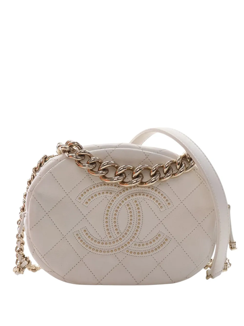 CHANEL Pre-Owned 2019 CC Quilted Studded Lambskin Round Camera Bag crossbody bag - Bianco