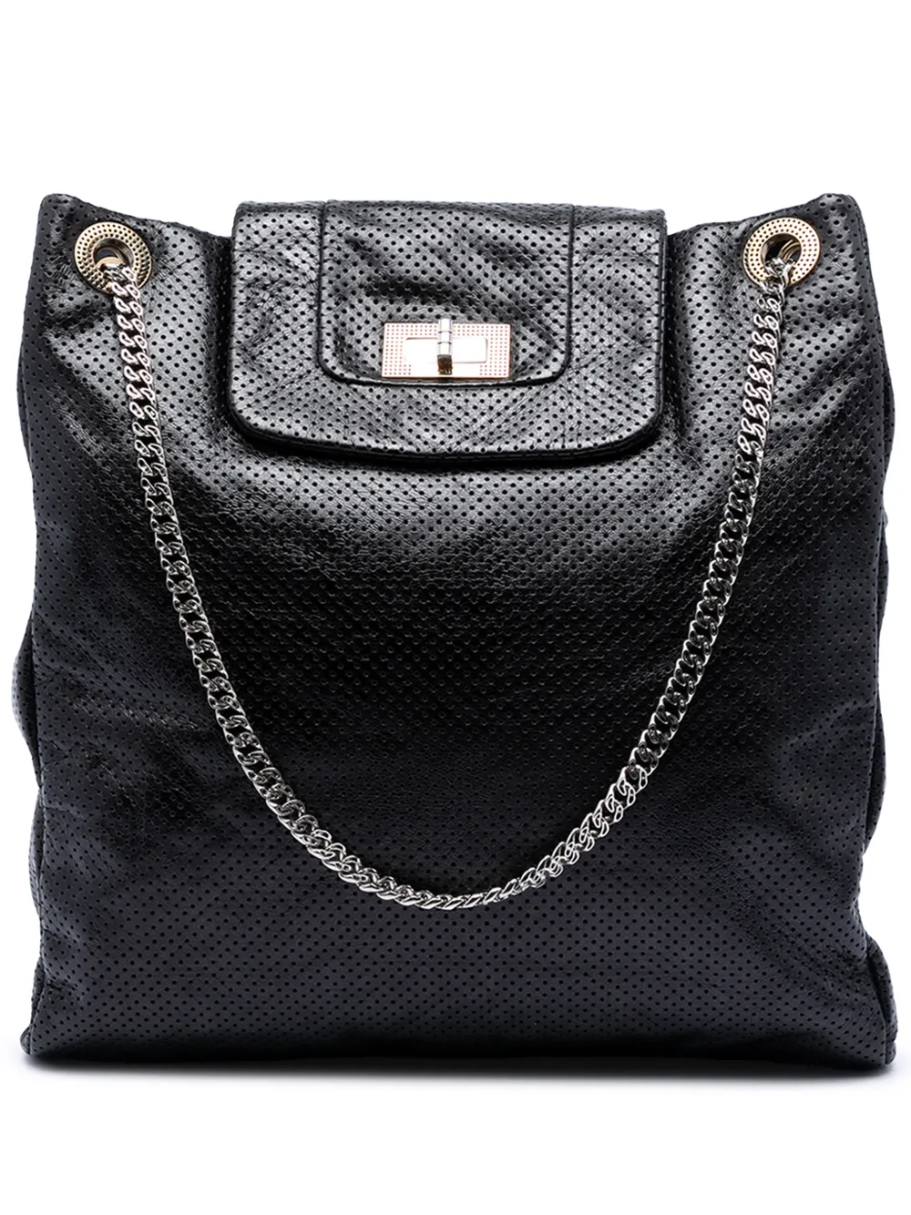 CHANEL Pre-Owned 2008-2009 Perforated Crackled Metallic Calfskin Drill tote bag - Nero
