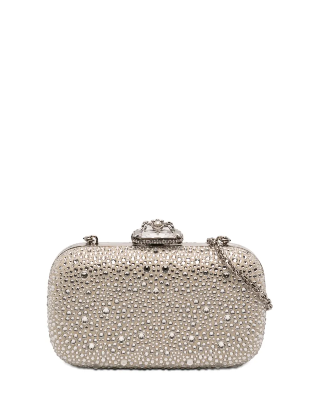 Pre-owned Alexander Mcqueen 2010-2026 Crystal Embellished Satin Spider Clutch Bag In Brown