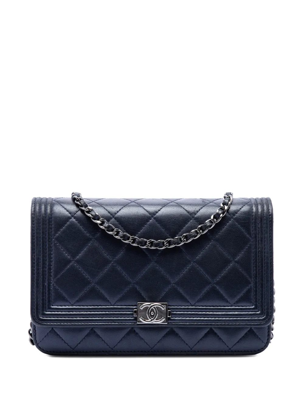 CHANEL Pre-Owned 2014-2015 Quilted Lambskin Boy Wallet On Chain crossbody bag - Blu