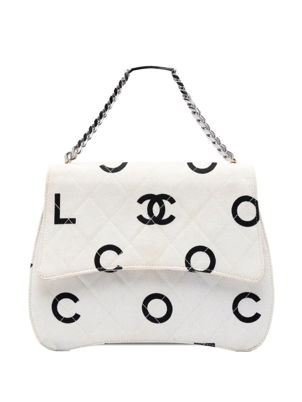 CHANEL Pre-Owned 1996-1997 CC Quilted Printed Canvas Coco Logo Chain Flap handbag - Bianco