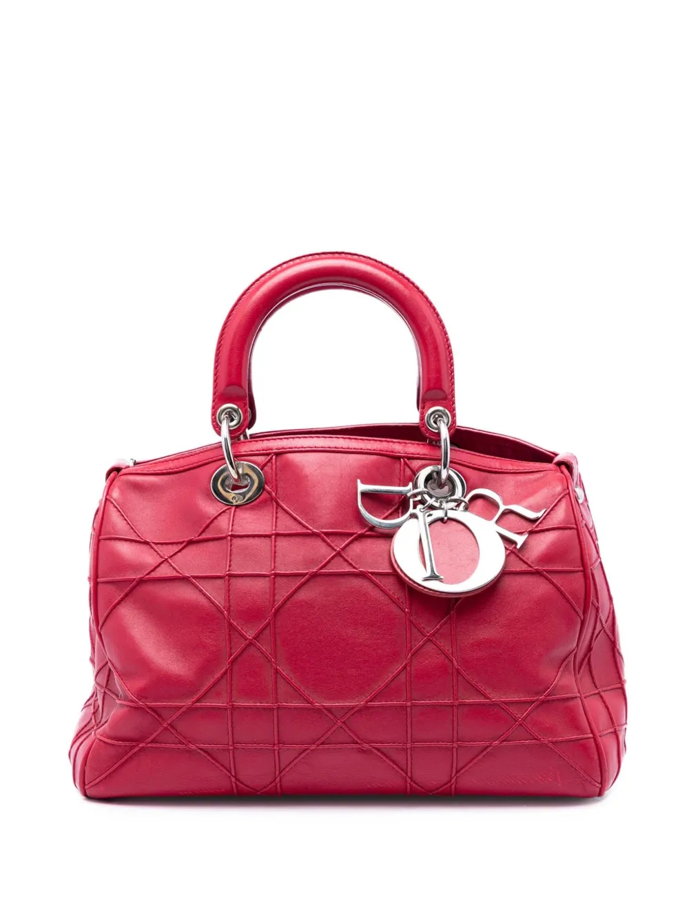 Christian Dior Pre-Owned 2012 Lambskin Cannage Polochon Granville satchel - Red