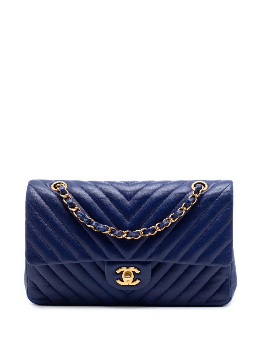 CHANEL Pre-Owned 2015-2016 Medium Classic Chevron Lambskin Double Flap shoulder bag - Blu