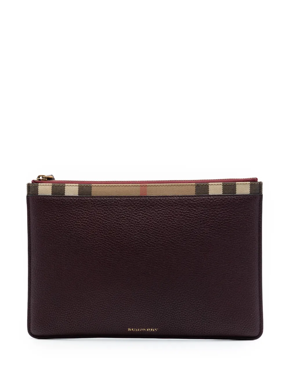 Burberry Pre-Owned 2000-2017 House Check Canvas Trimmed Grained Calfskin Zip Pouch clutch bag - Rosso