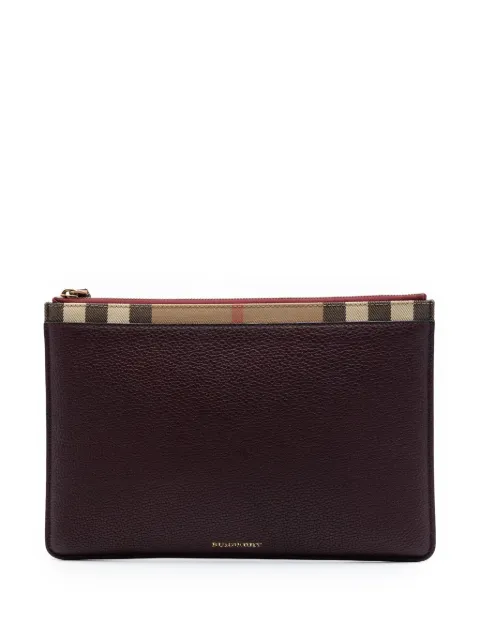 Burberry Pre-Owned 2000-2017 House Check Canvas Trimmed Grained Calfskin Zip Pouch clutch bag