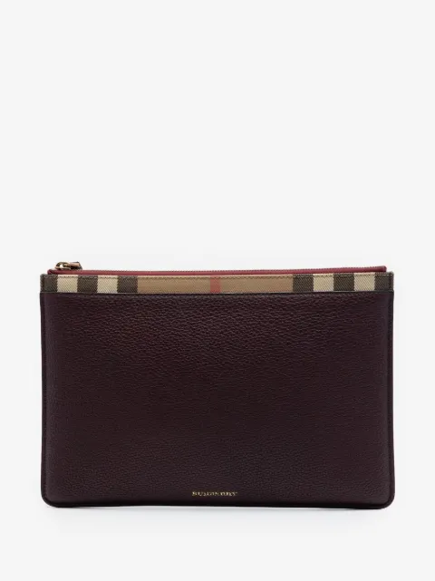 Burberry Pre-Owned 2000-2017 House Check Canvas Trimmed Grained Calfskin Zip Pouch clutch bag