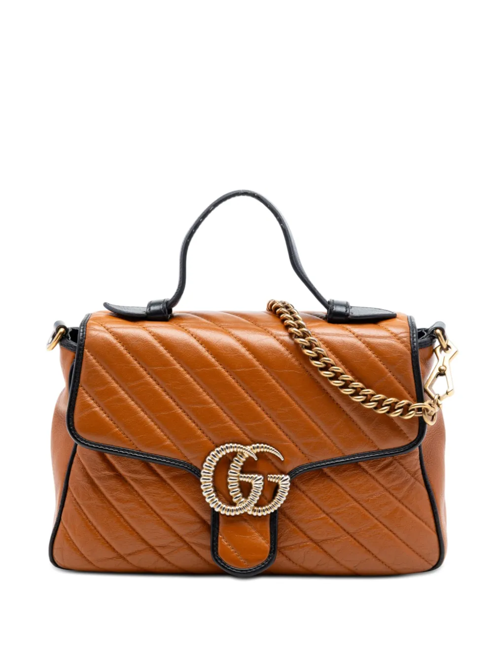 Gucci Pre-Owned 2016-2026 Small GG Marmont Matelasse Leather Torchon Top Handle Bag satchel - Marrone