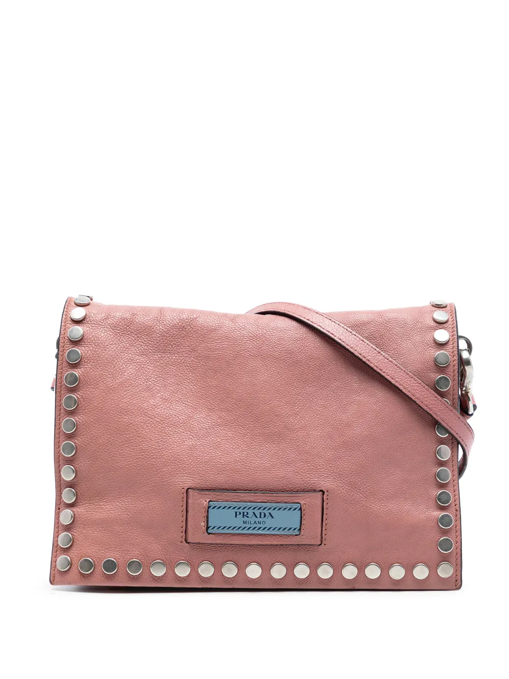 Prada Pre-Owned 2010-2026 Glace Calfskin Studded Etiquette Flap crossbody bag - Rosa