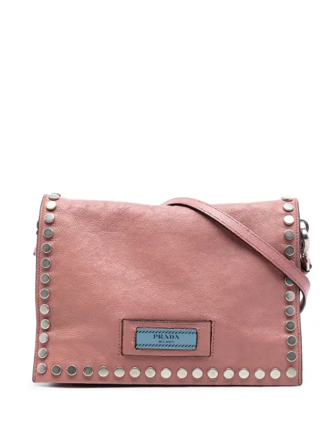 Prada Pre-Owned 2010-2026 Glace Calfskin Studded Etiquette Flap crossbody bag