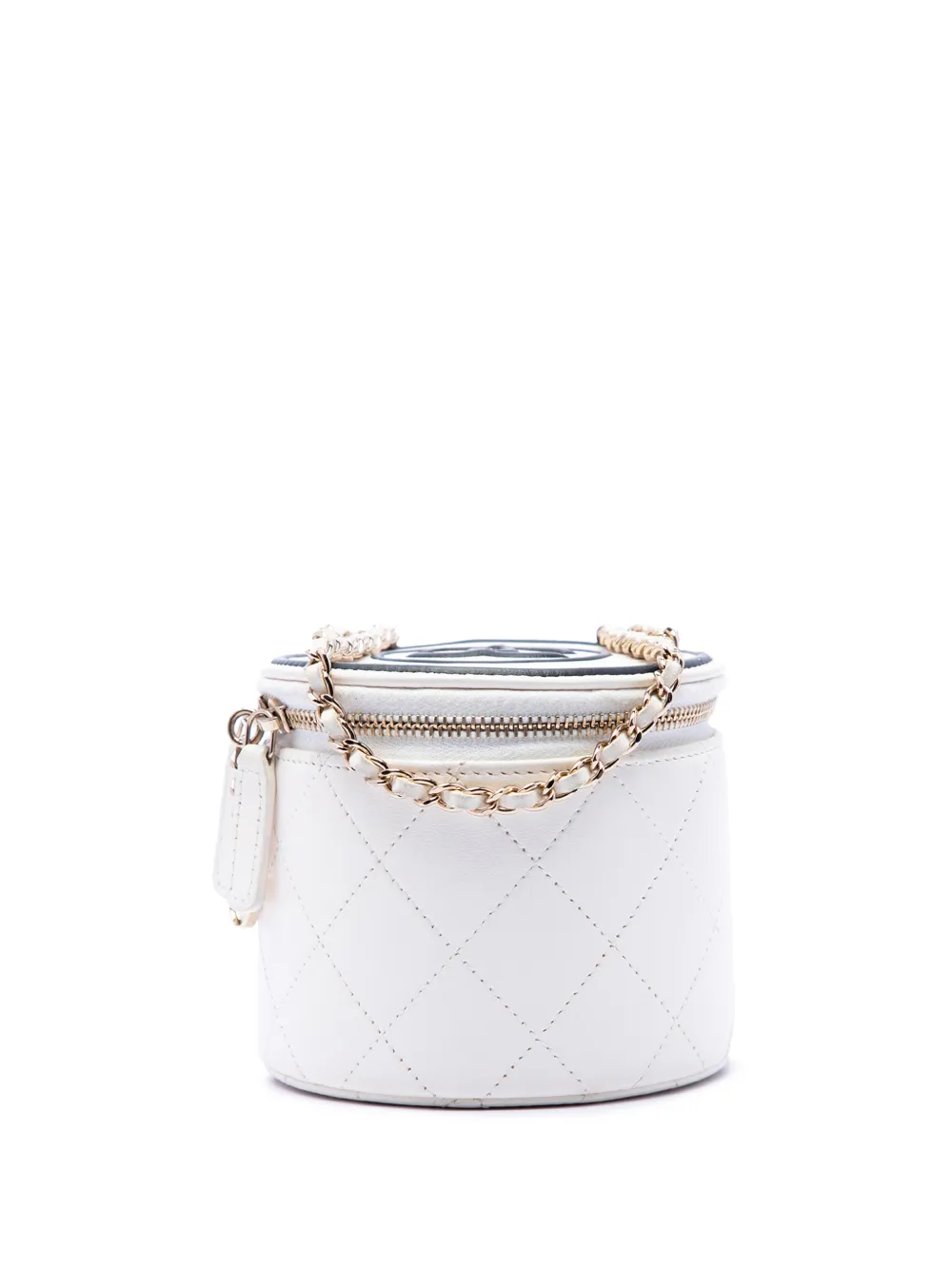 CHANEL Pre-Owned 2021 Quilted Lambskin Chain and Charm Vanity Case crossbody bag - Bianco