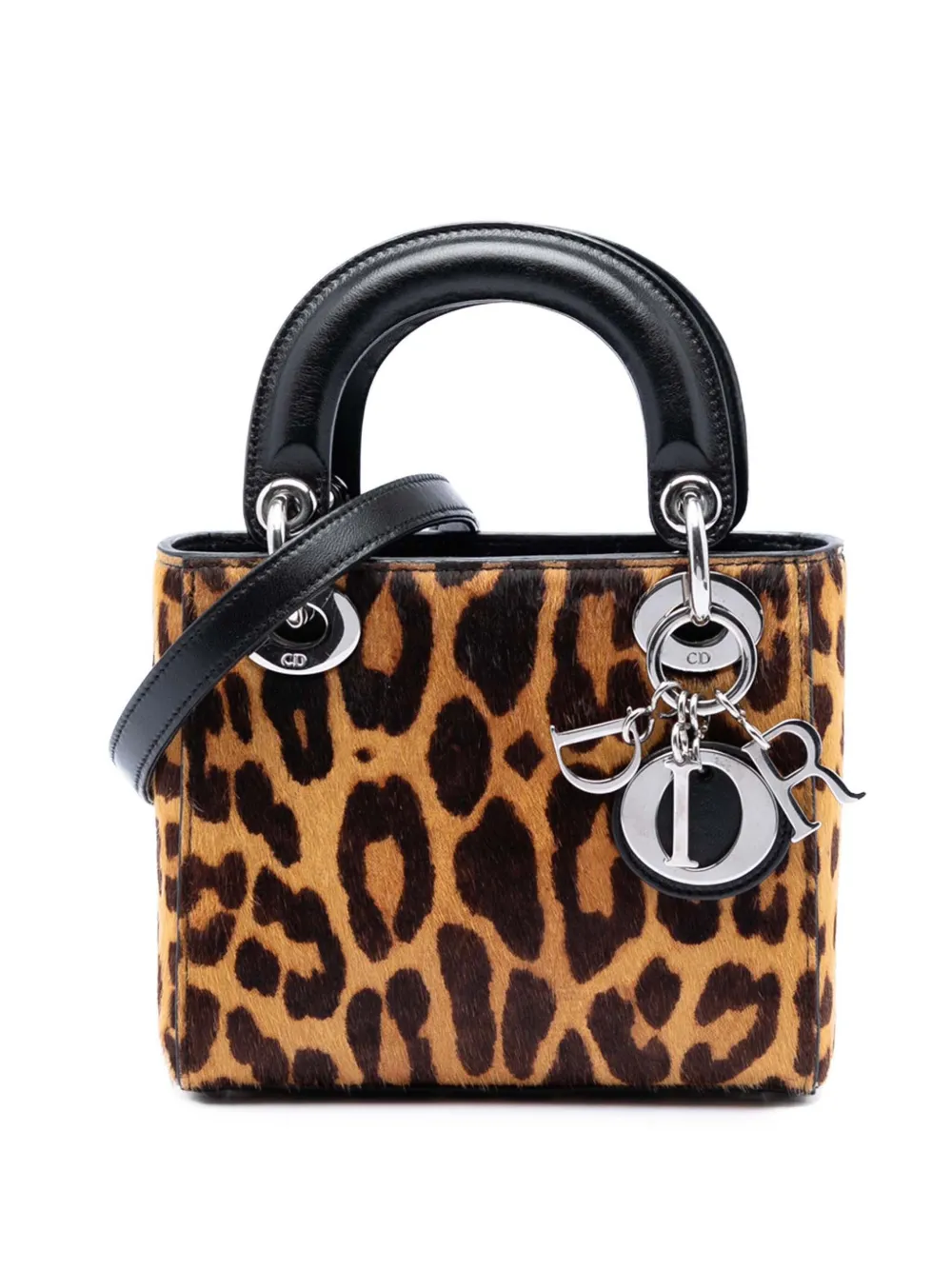 Christian Dior Pre-Owned 2014 Mini Pony Hair Leopard Print Lady Dior satchel - Marrone