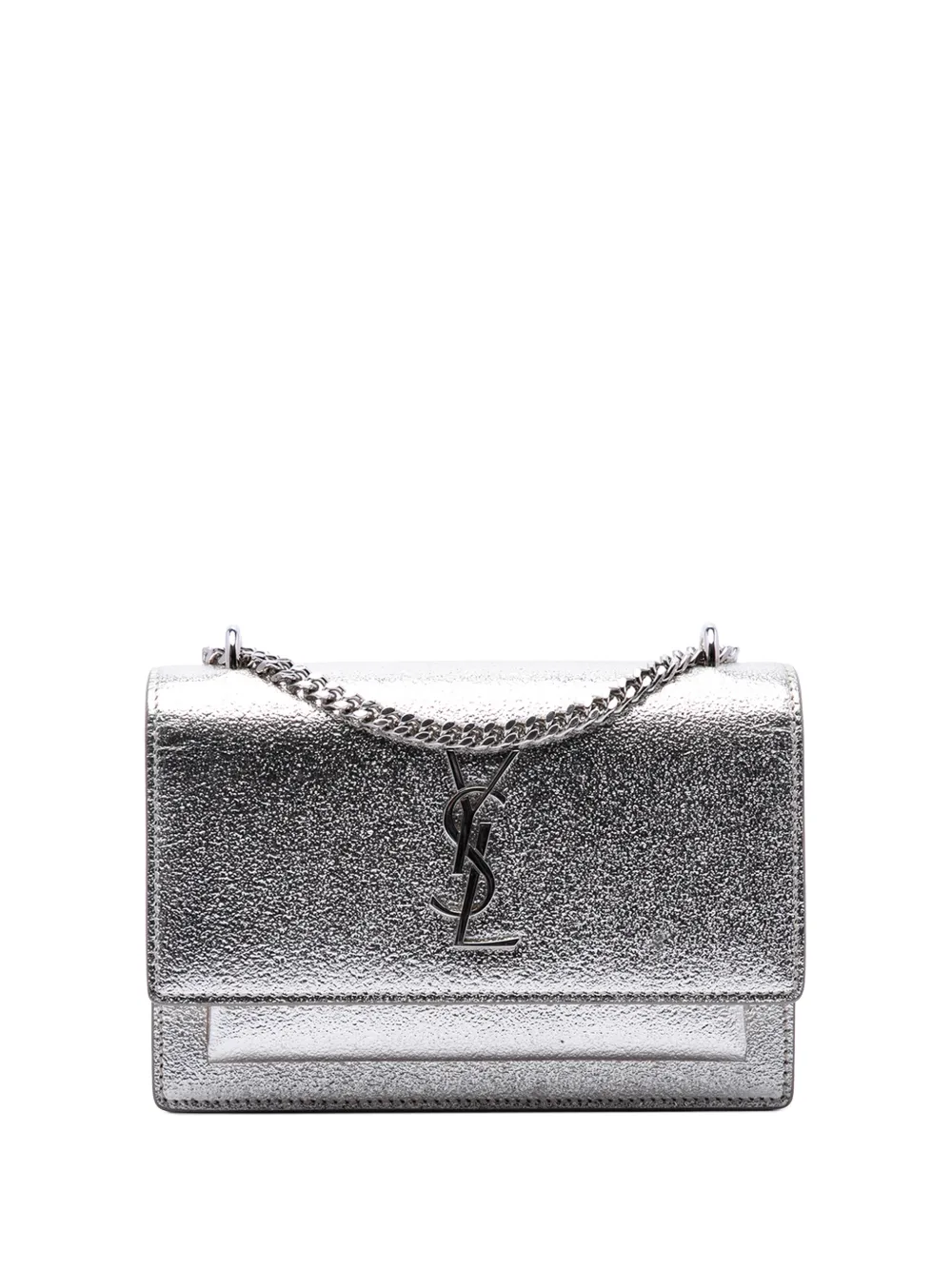 Saint Laurent Pre-Owned 2017 Mini Metallic Calfskin Monogram Sunset Wallet on Chain crossbody bag - Argento