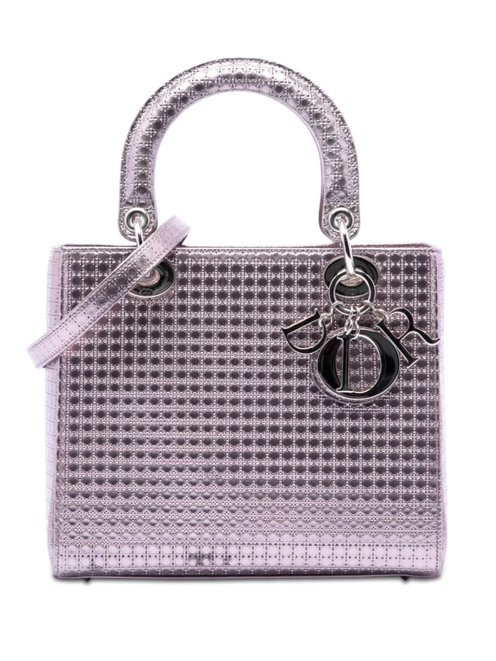 Christian Dior Pre-Owned 2015 Medium Metallic Patent Microcannage Lady Dior satchel - Purple