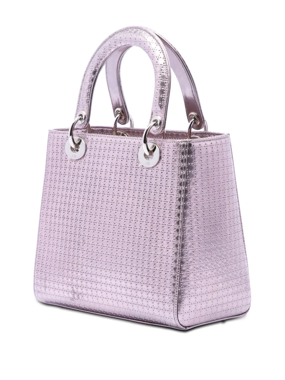 Dior Pre-owned 2015 Medium Metallic Patent Microcannage Lady Dior Satchel in Purple, view 3