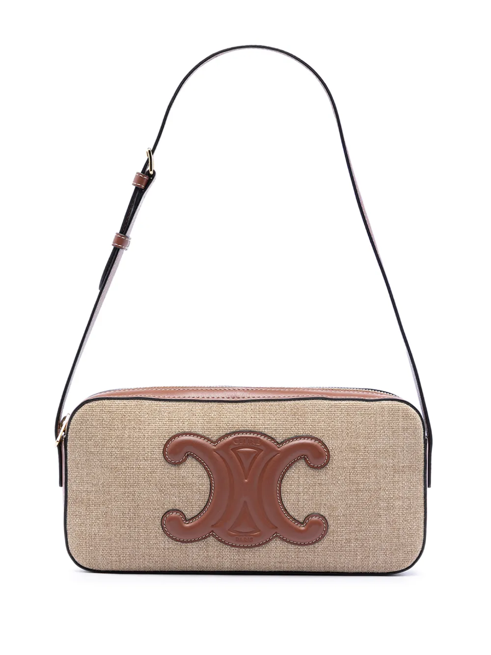 Celine Pre-Owned 2022 Canvas and Calfskin Cuir Triomphe Camera shoulder bag - Toni neutri