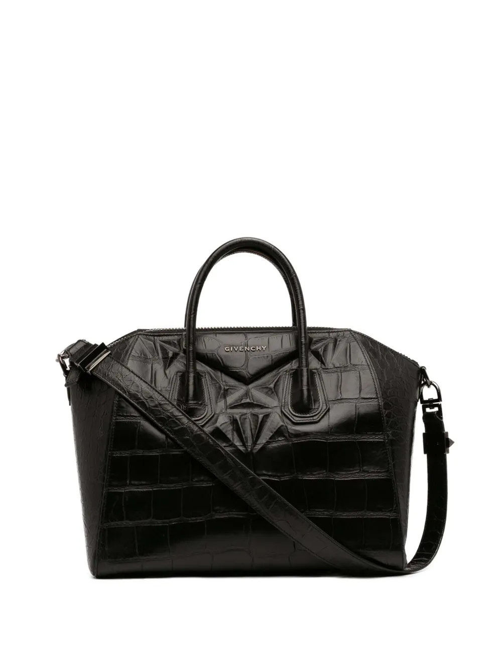 Givenchy Pre-Owned 2013 Medium Croc Embossed Leather Antigona satchel - Nero