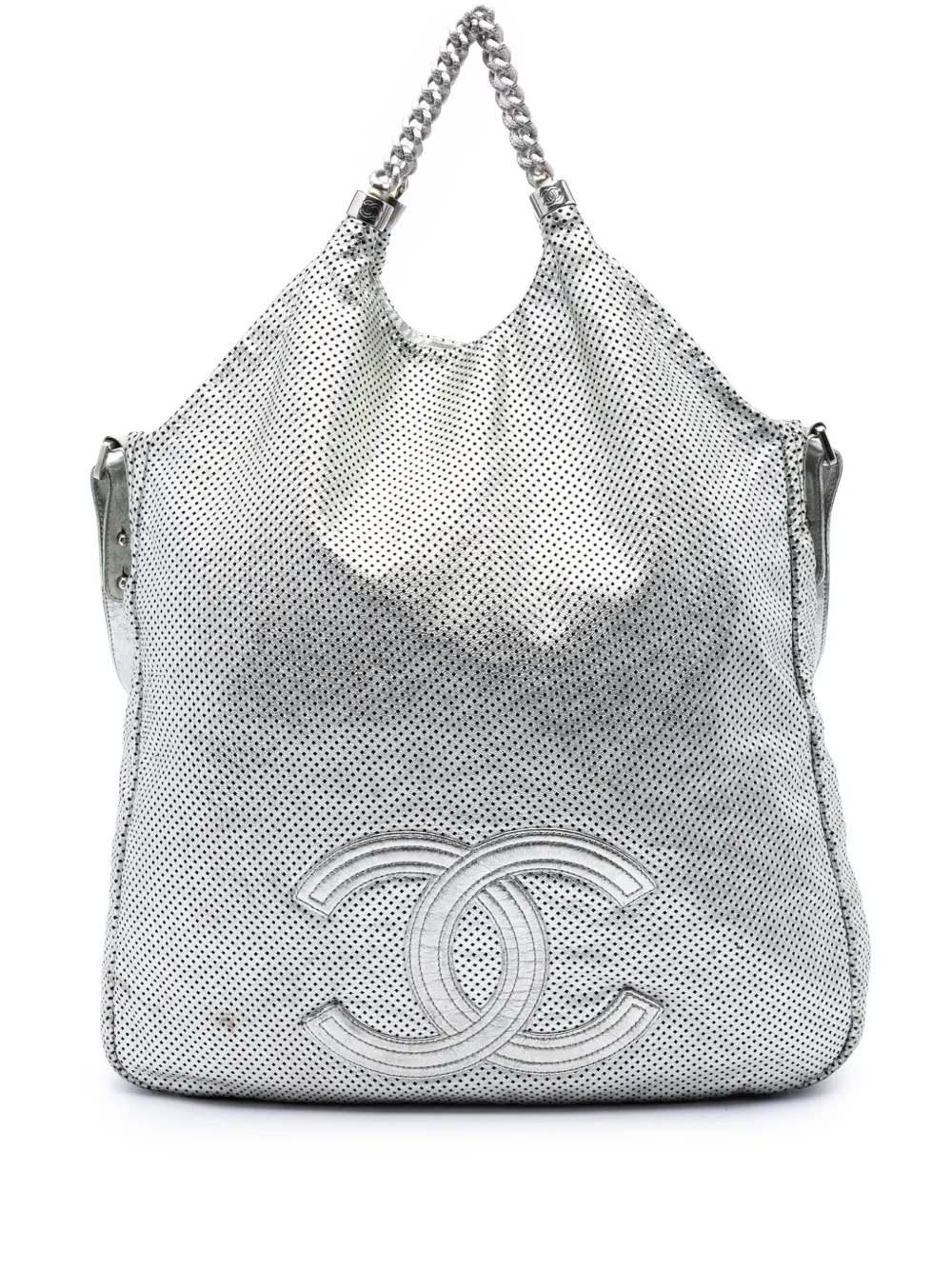 CHANEL Pre-Owned 2008-2009 Large Metallic Glazed Calfskin Perforated Rodeo Drive satchel - Argento