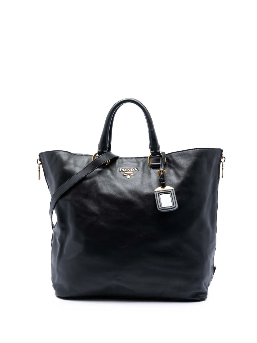 Prada Pre-Owned 2010-2026 Soft Calf Side Zip Open Convertible Tote satchel - Nero