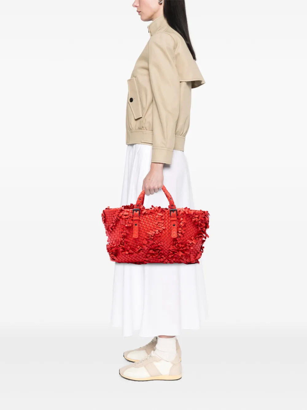  Bottega Veneta Pre-owned Borsa Tote Patchwork Lido Fringe In Nappa Con Motivo Intrecciato 2011 - Arancione 
