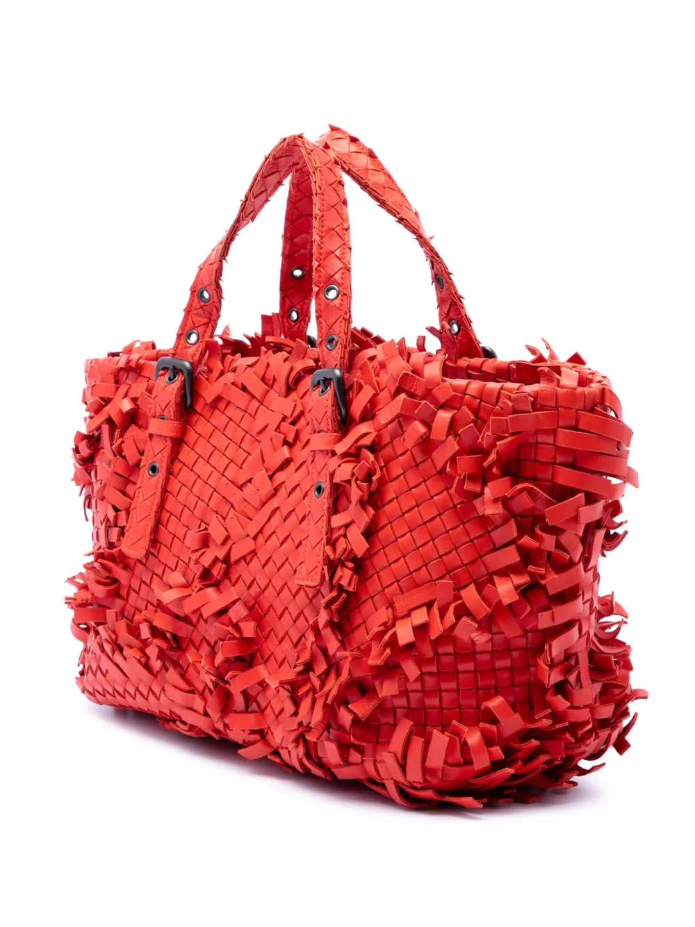  Bottega Veneta Pre-owned Borsa Tote Patchwork Lido Fringe In Nappa Con Motivo Intrecciato 2011 - Arancione 