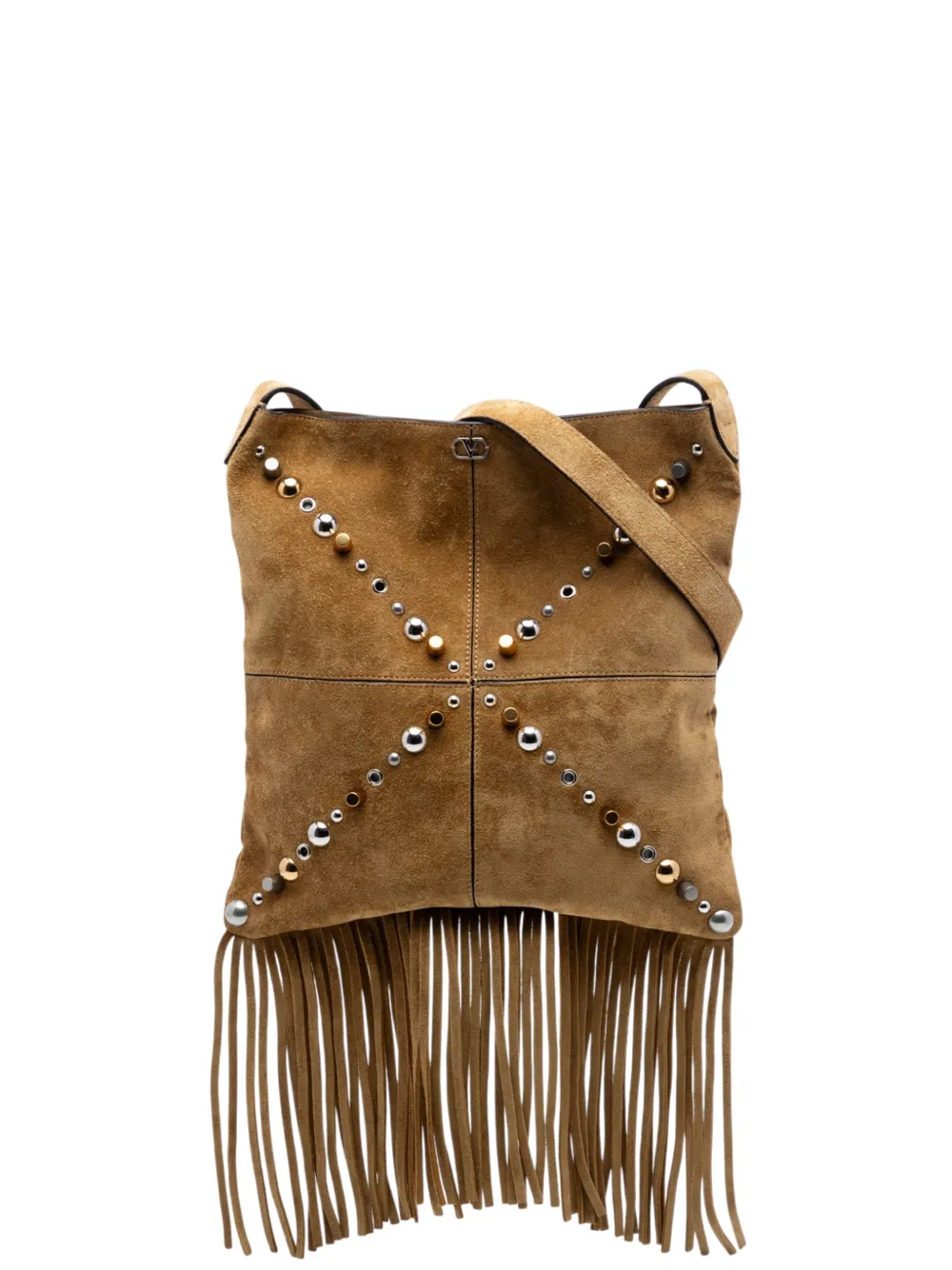 Valentino Garavani Pre-Owned 2000-2017 Suede Studded Nellcote Fringe crossbody bag - Marrone