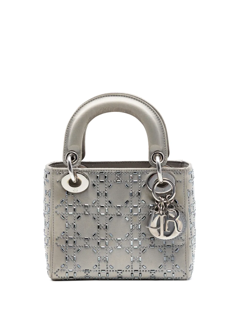 Christian Dior Pre-Owned 2018 Mini Satin Cannage Crystal Embellished Lady Dior satchel - Grey