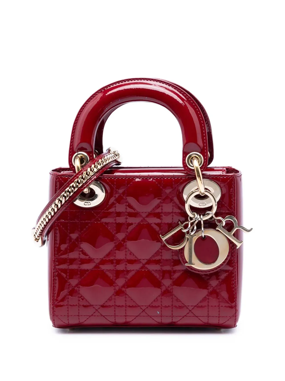 Christian Dior Pre-Owned 2019 Mini Patent Cannage Lady Dior satchel - Red