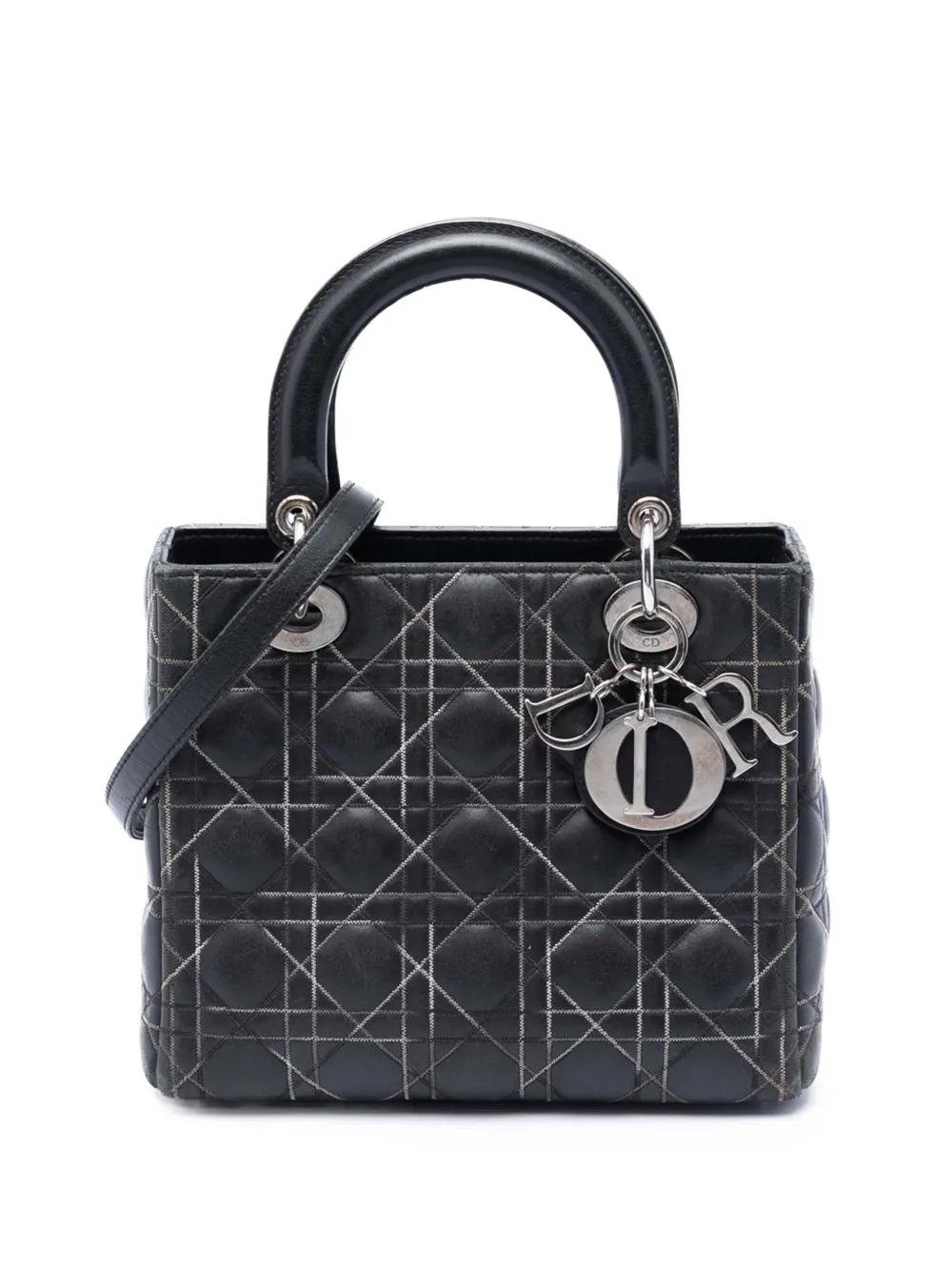 Christian Dior Pre-Owned 2011 Medium Lambskin Cannage Contrast Stitch Lady Dior satchel - Black