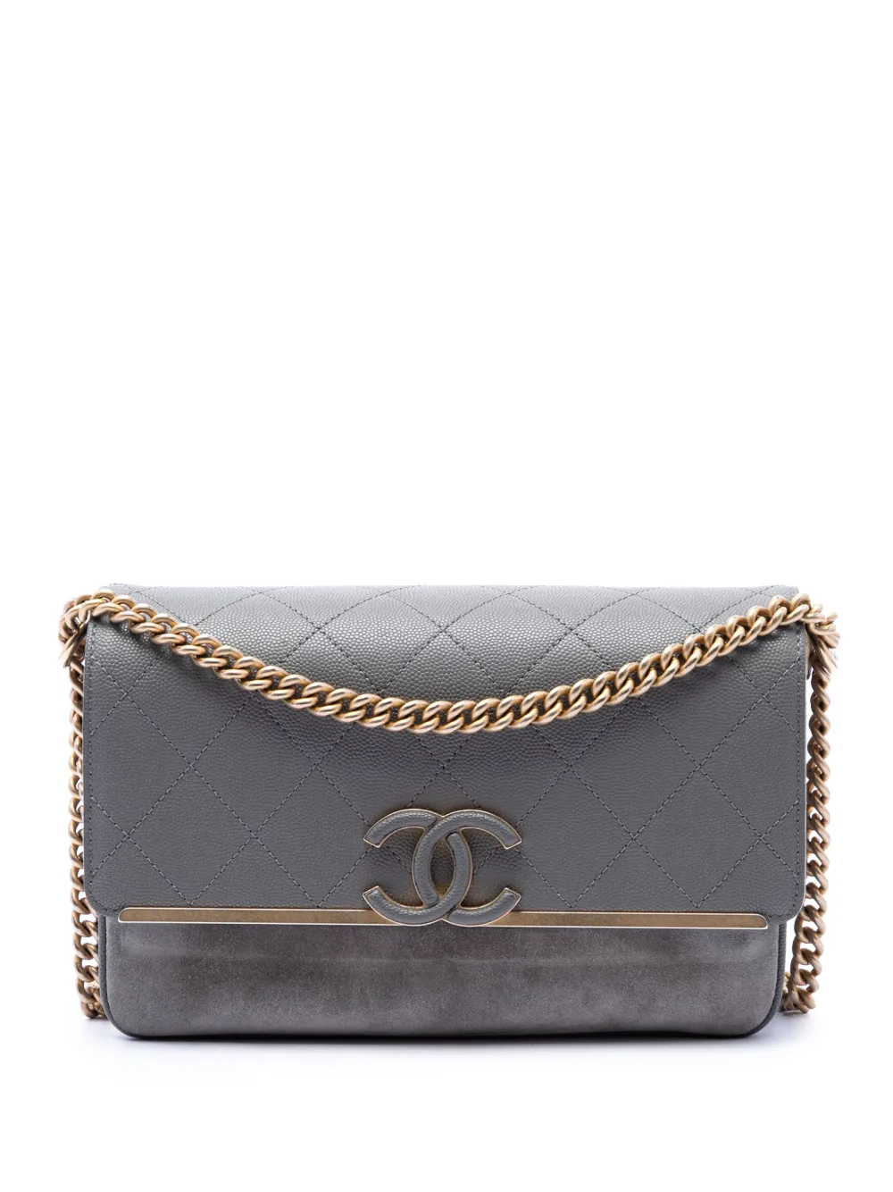 CHANEL Pre-Owned 2018-2019 Small CC Stitched Caviar and Suede Lady Coco Flap crossbody bag - Grigio