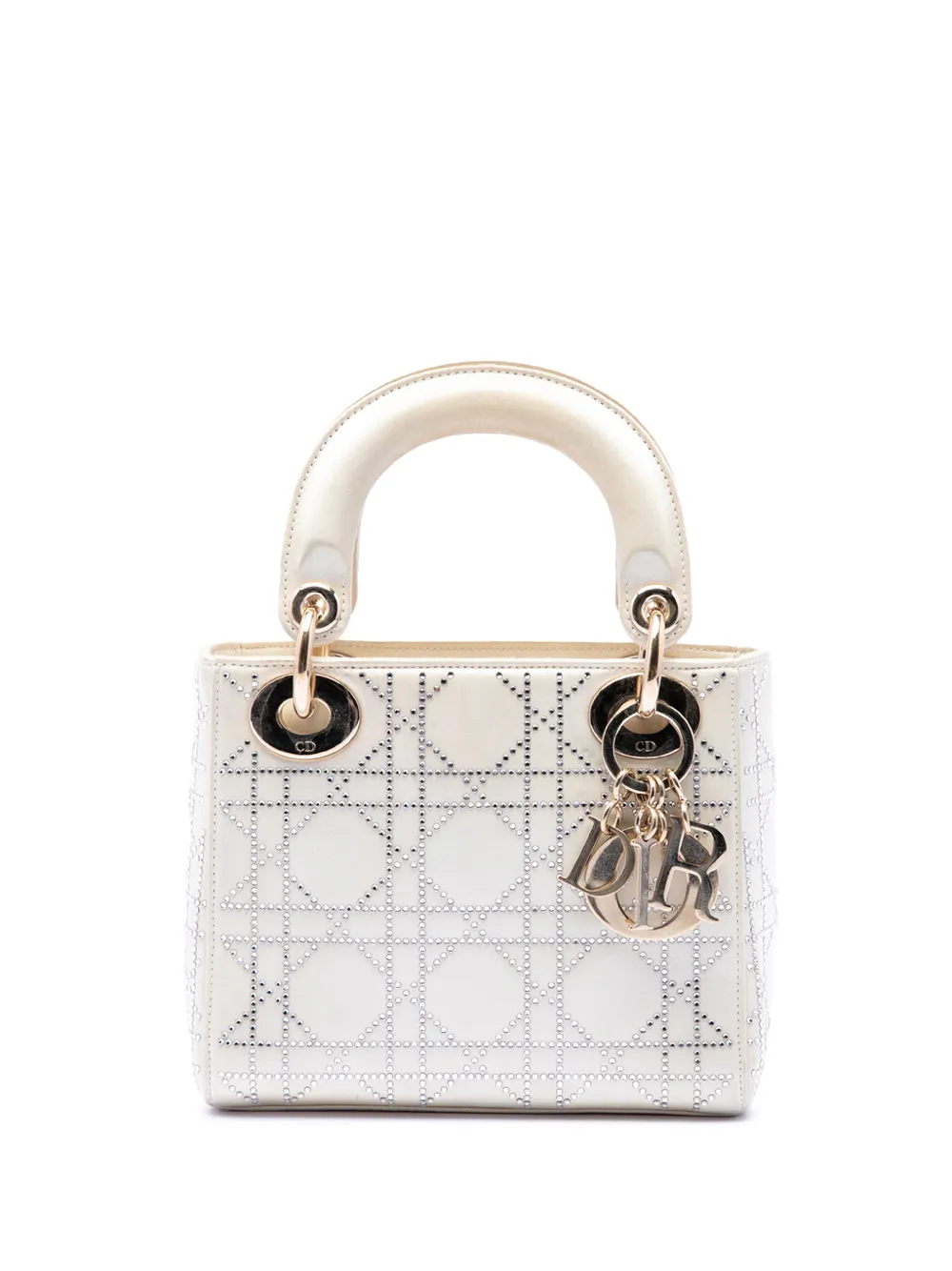 Christian Dior Pre-Owned 2012 Mini Satin Cannage Crystal Embellished Lady Dior satchel - White