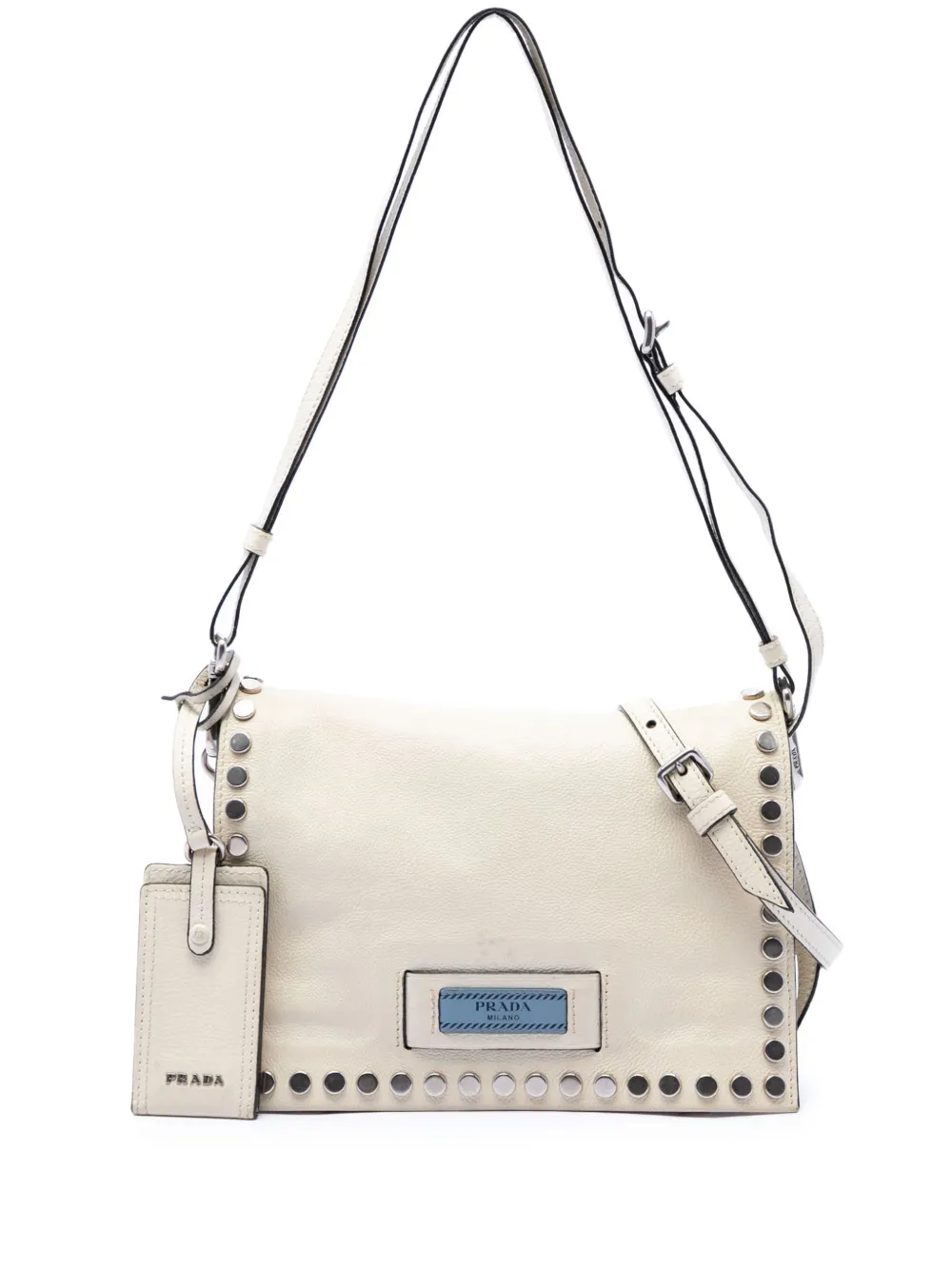 Prada Pre-Owned 2013-2026 Glace Calfskin Studded Etiquette Flap satchel - Bianco