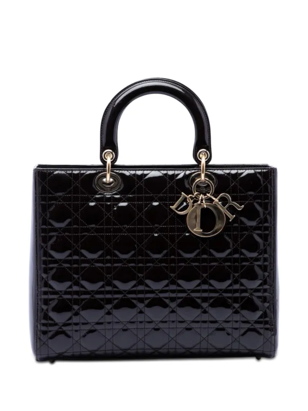 Dior Pre-owned 2012 Large Patent Cannage Lady Dior Satchel in Purple