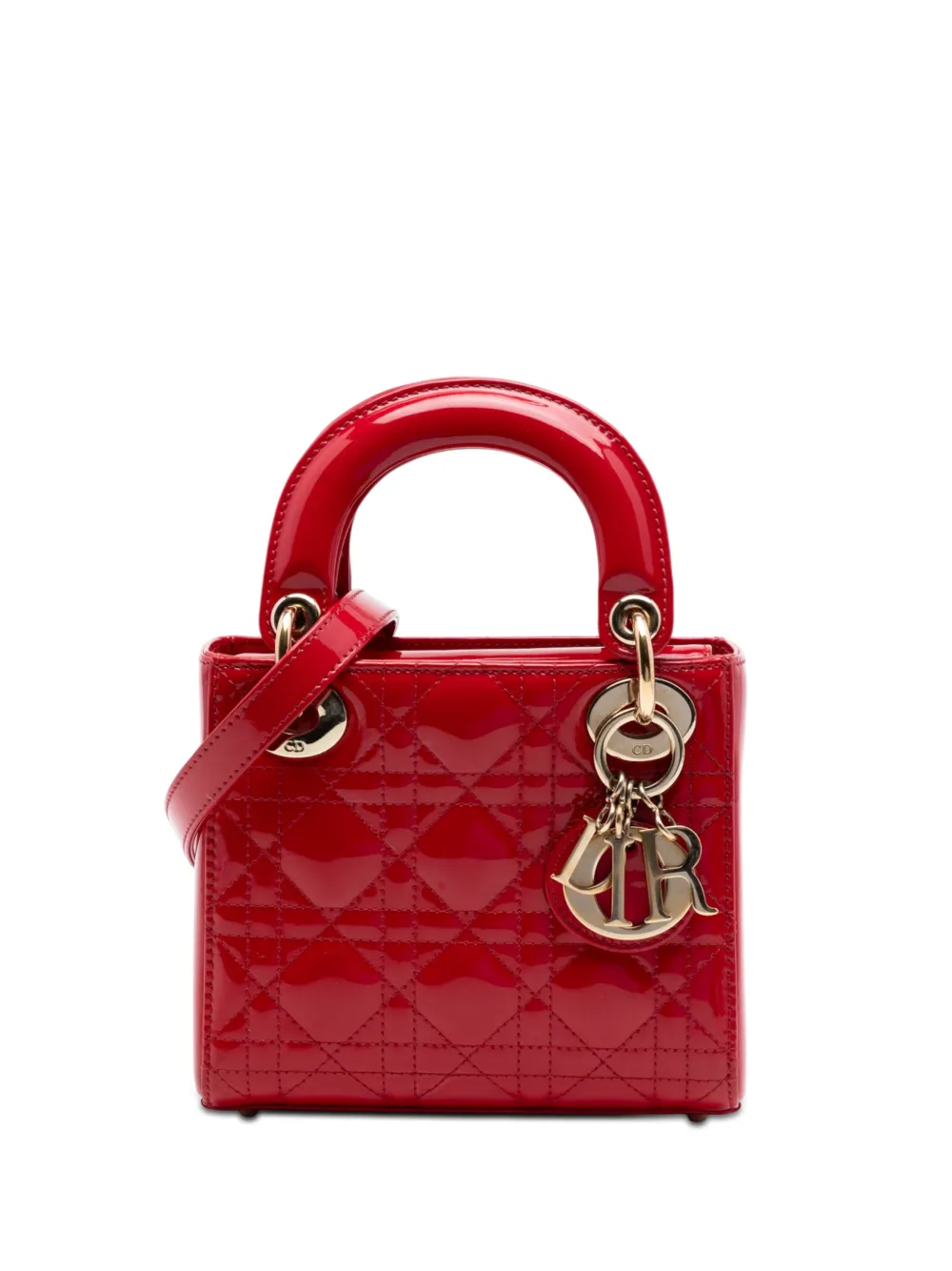 Christian Dior Pre-Owned 2015 Mini Patent Cannage Lady Dior satchel - Red