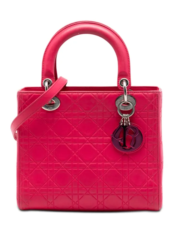 Dior Pre-owned 2013 Medium Ultra Matte Calfskin Cannage Embossed Lady Dior Satchel in Pink